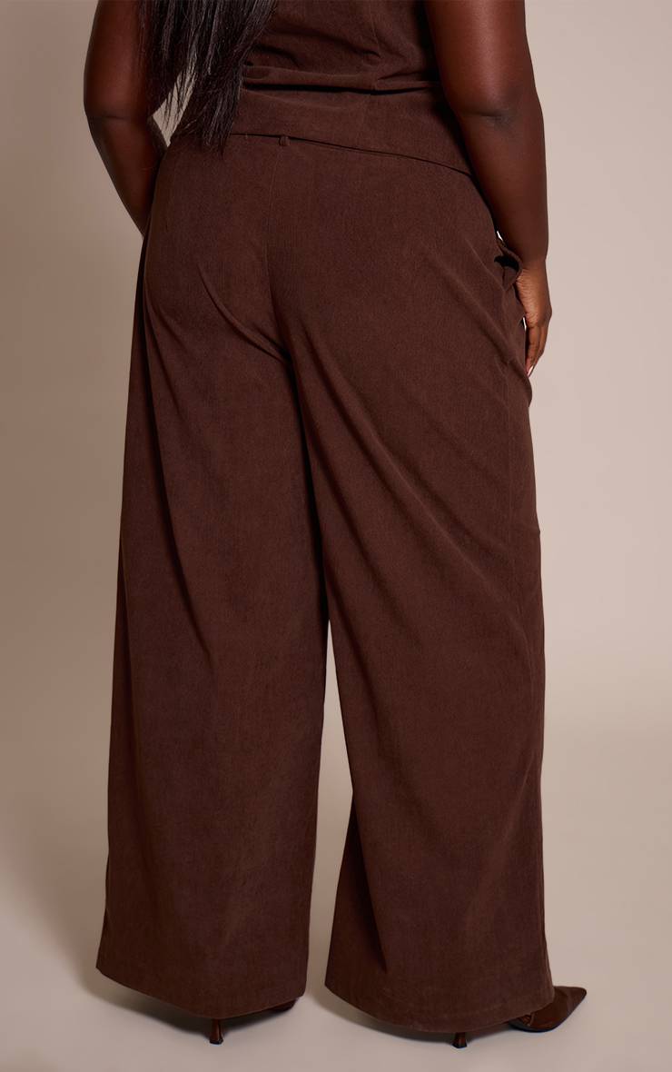 Marron Foncé Pantalon Large Tailleur En Velours Côtelé Avec Détail Noué Coordonné