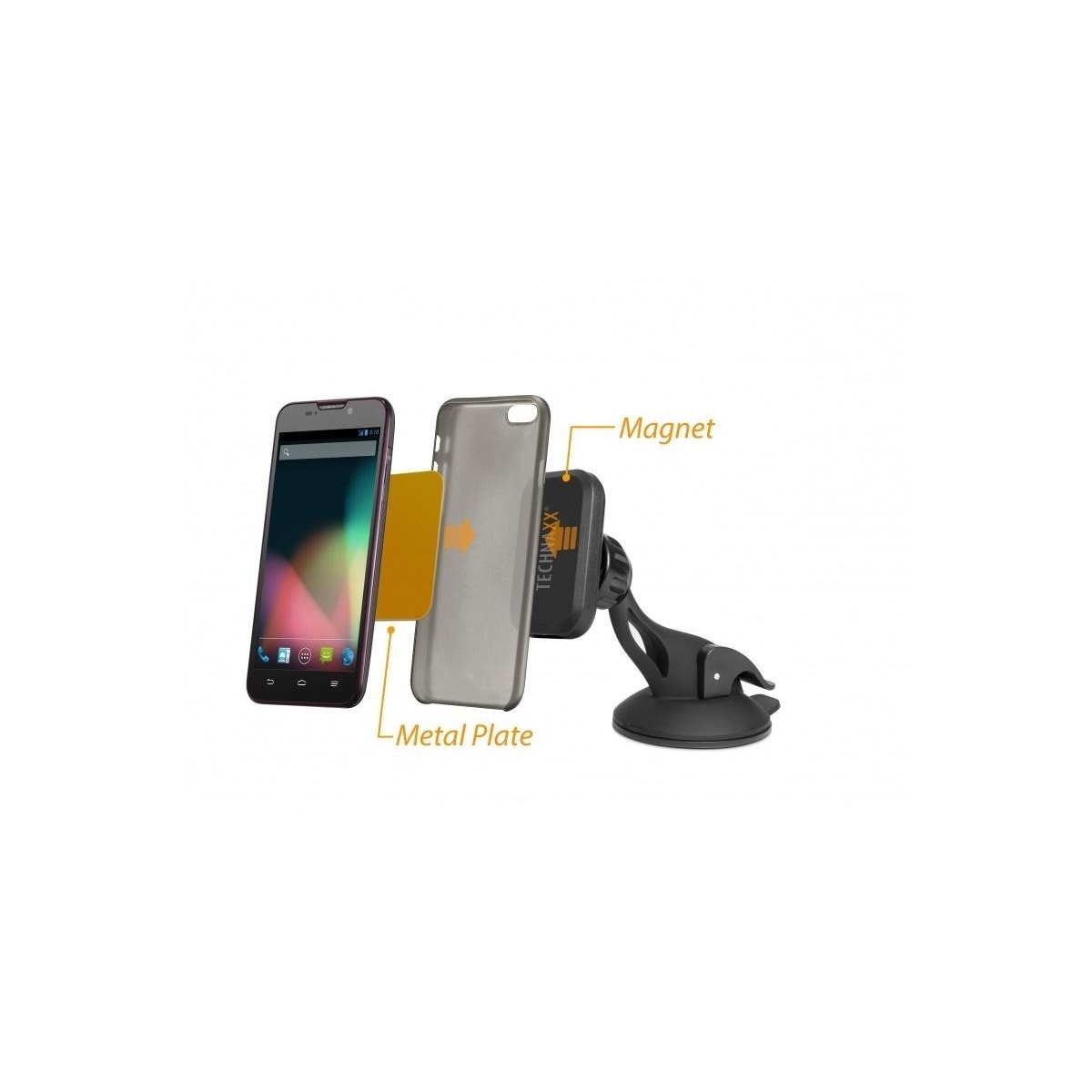 Technaxx magnetisk bilholder for smarttelefoner og nettbrett + billader (TE09)