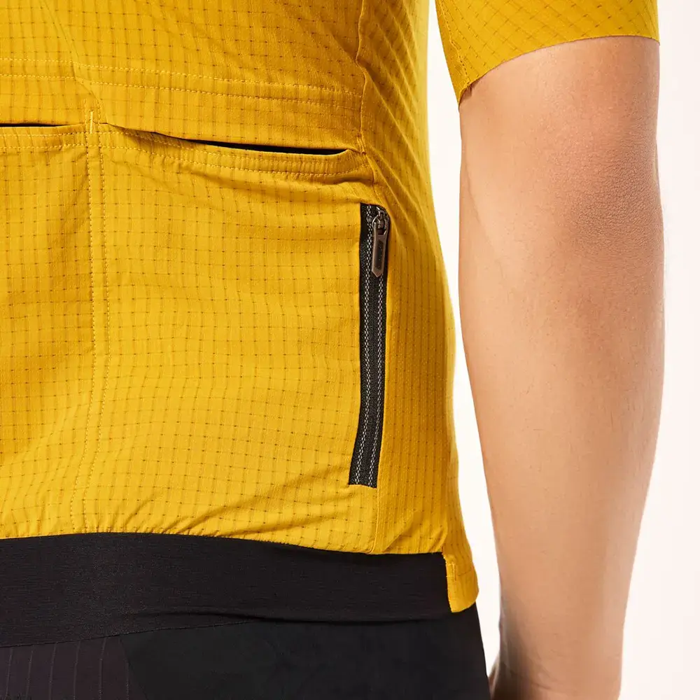Q36.5 x Oakley Gridskin Pinstripe Fietsshirt Korte Mouwen Geel Heren
