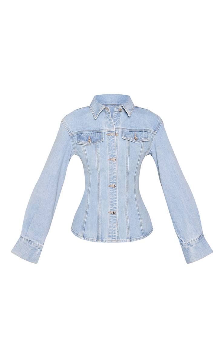 Light Blue Wash Chemise En Jean Cintrée À Manches Longues Tall