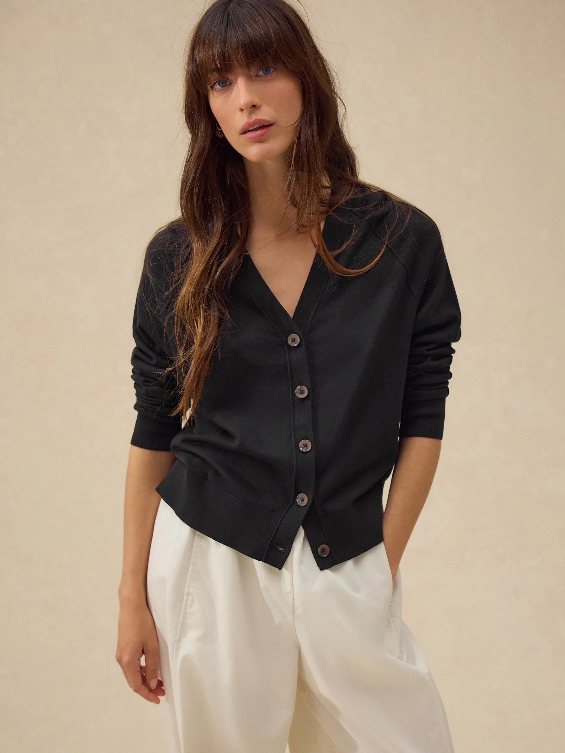 Zwart - Soft Touch V-hals Katoenrijk Vest met Knopen