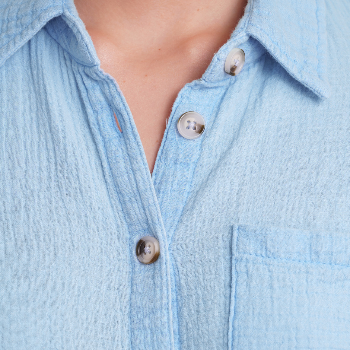 Gina Damen Musselin-Bluse mit Brusttasche hellblau
