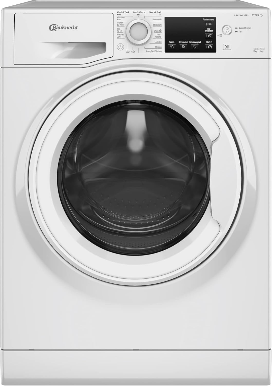 Bauknecht WT Eco Plus 86 43 N Waschtrockner/ 8/6 kg Waschen/Trocknen / Active Care Wash & Dry Technologie /Flecken 40° / Dampf-Programm / Wolle-Programm / Nachlegefunktion / PRO-Inverter Motor, Weiß