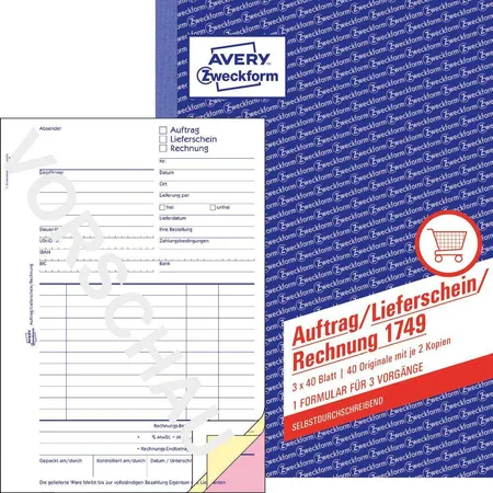 Avery Zweckform 1749 Auftrag/Lieferschein/Rechnung, A5, selbstdurchschreibend, 3x40 Blatt