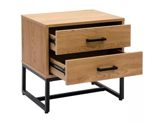 Table de chevet avec rangements 2 tiroirs finition bois clair chêne et métal noir L50 cm LOVATO