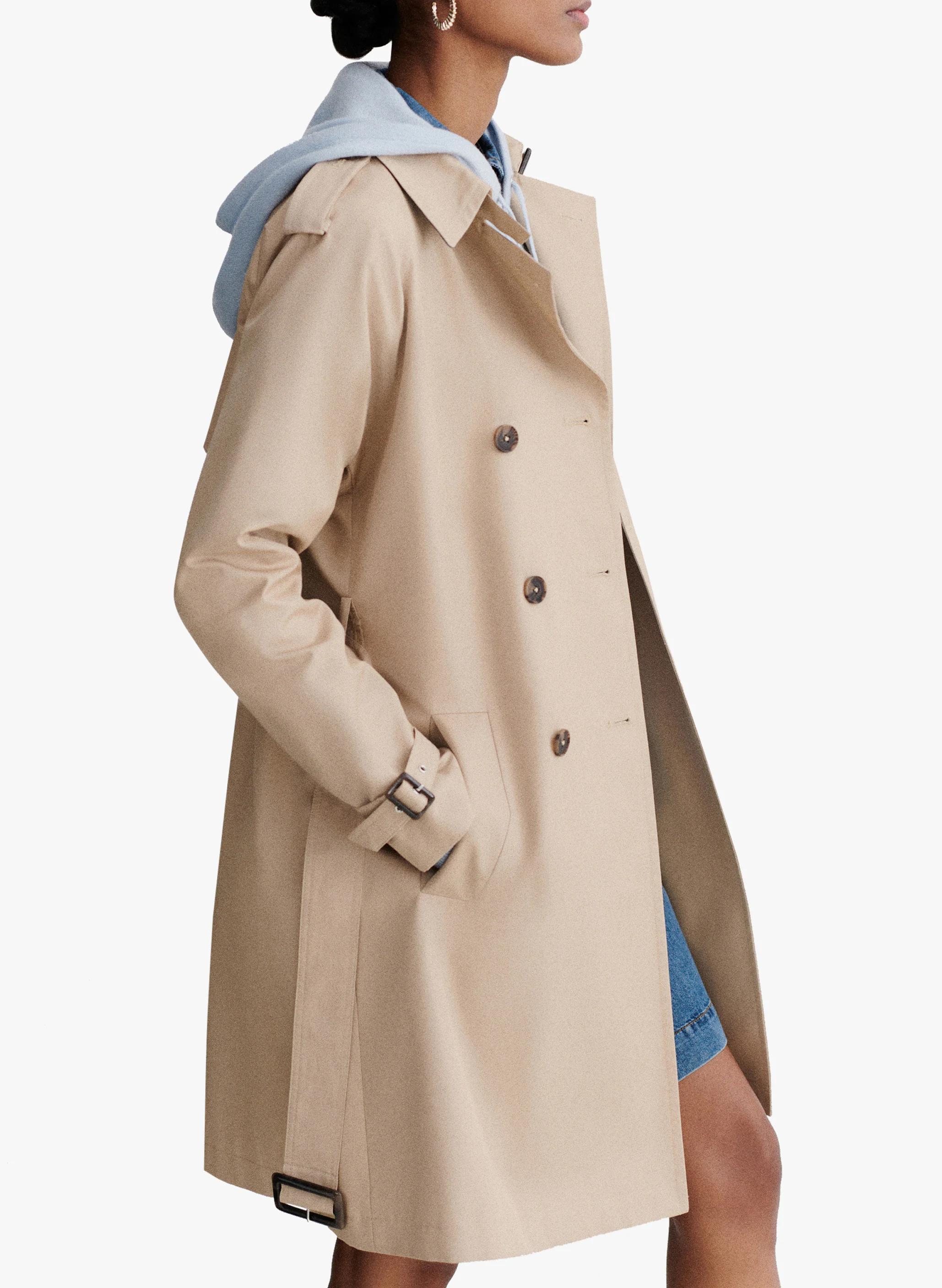 MAXB - Trench mi-long col tailleur en coton mélangé | Beige