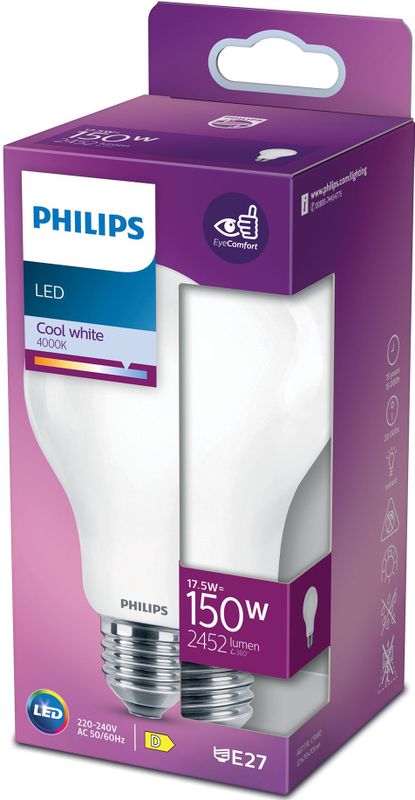 Philips Classic LEDbulb E27 Peer Mat 17.5W 2452lm - 840 Koel Wit | Vervangt 150W