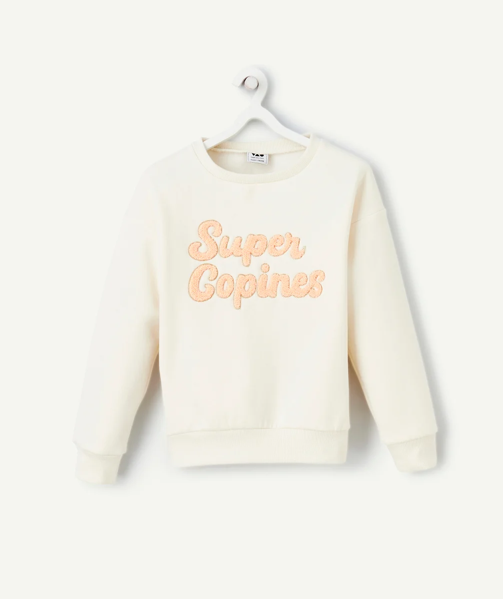 SWEAT FILLE EN FIBRES RECYLÉES ÉCRU AVEC MESSAGE SUPER COPINES