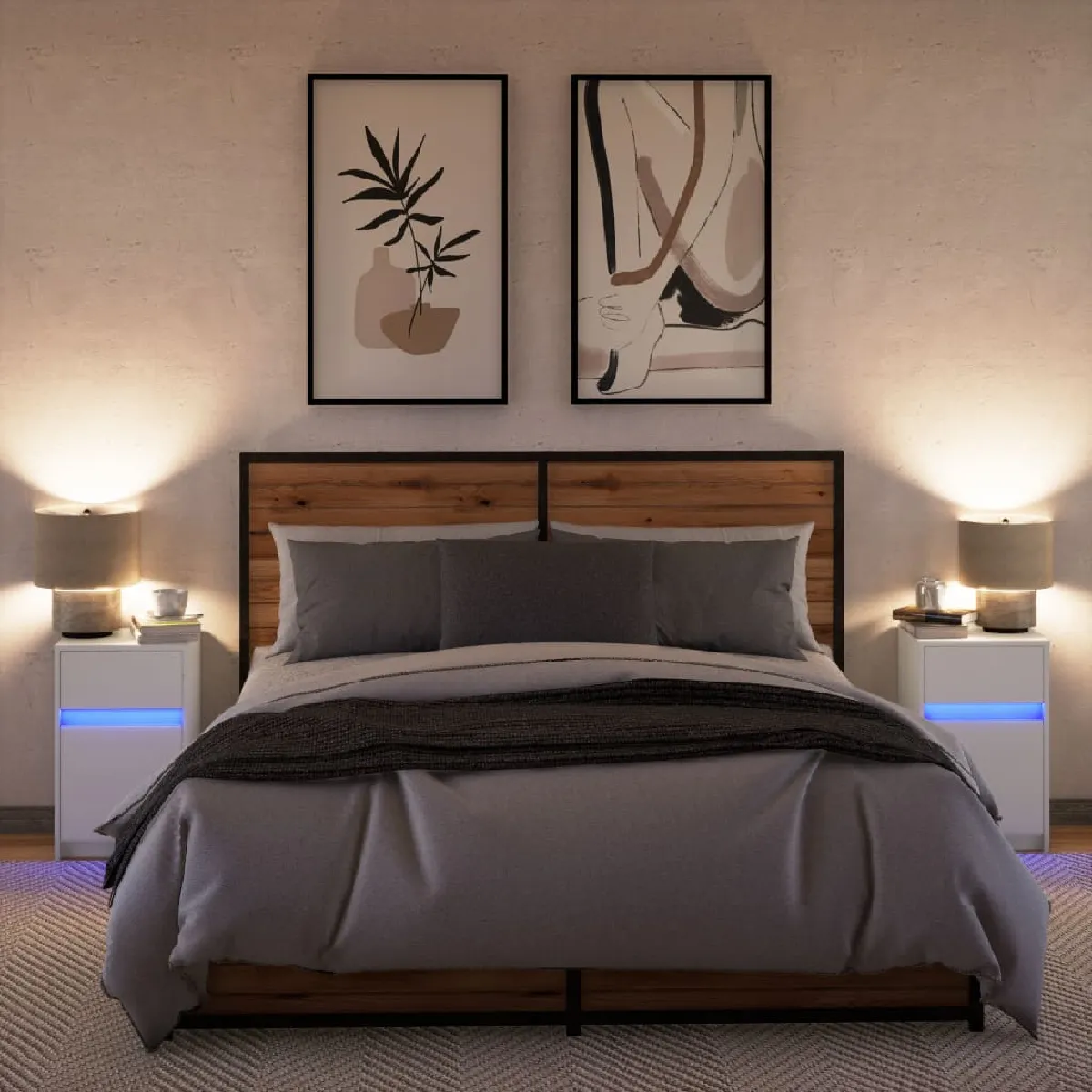 VIDAXL Lot de 2 Armoires de chevet LED 38x34x61 cm - Blanc