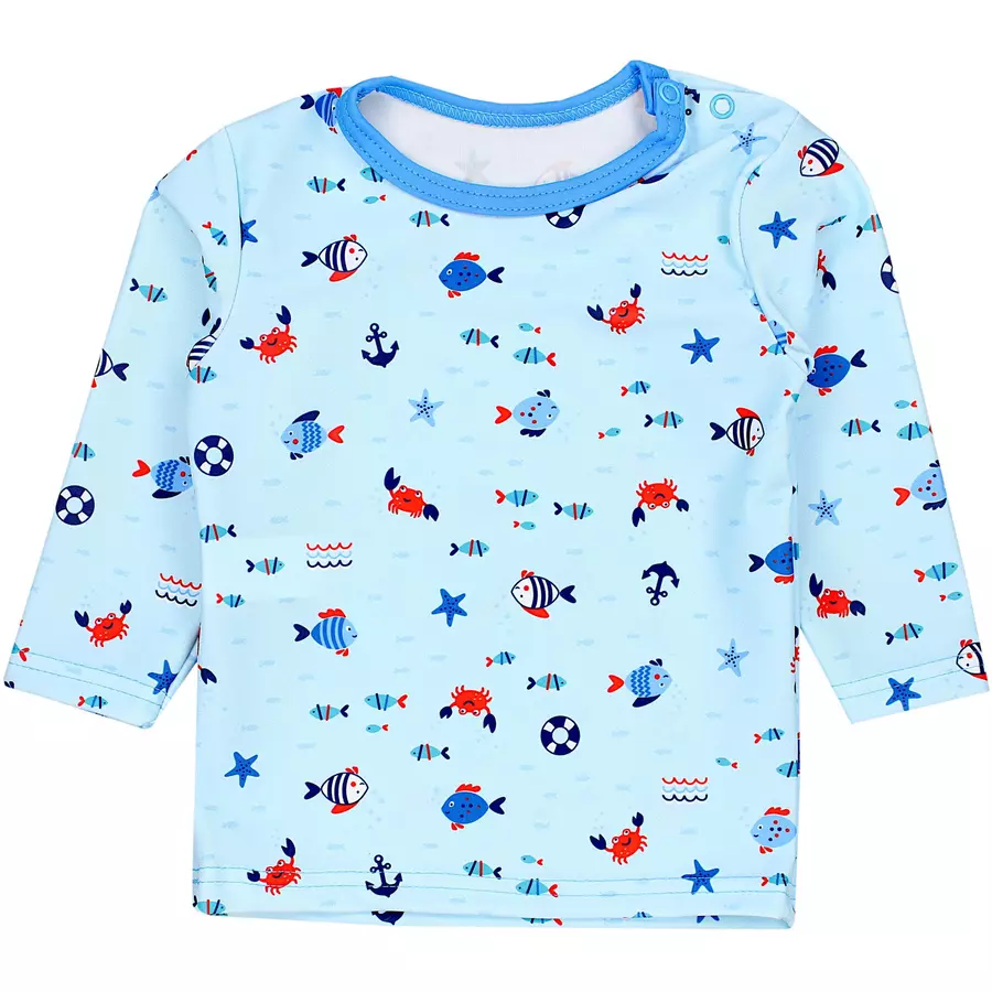 Aquarti Baby Jungen Bade-Set Zweiteiliger Badeanzug T-Shirt Hose hellblau