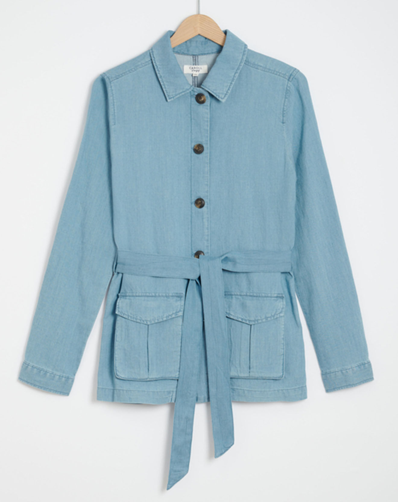 Caroll Veste saharienne en Lin mélangé Ava bleu clair