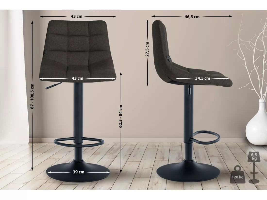 Tabouret de bar - Tissu & Métal - Gris foncé - Jerry