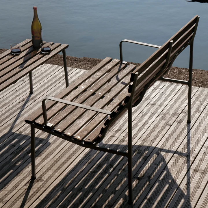 HAY - Traverse Outdoor Lounge Bank, mit Armlehnen, Aluminium / Esche geölt