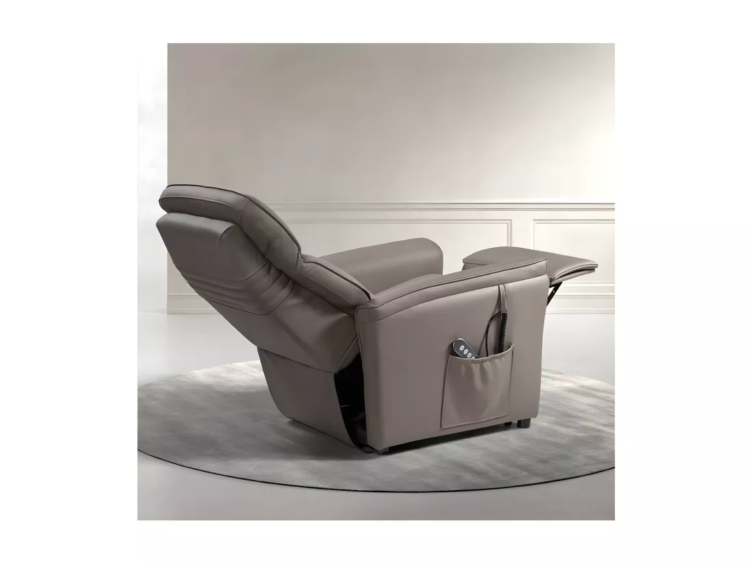 Fauteuil Relax électrique releveur Cuir Taupe - SAYA
