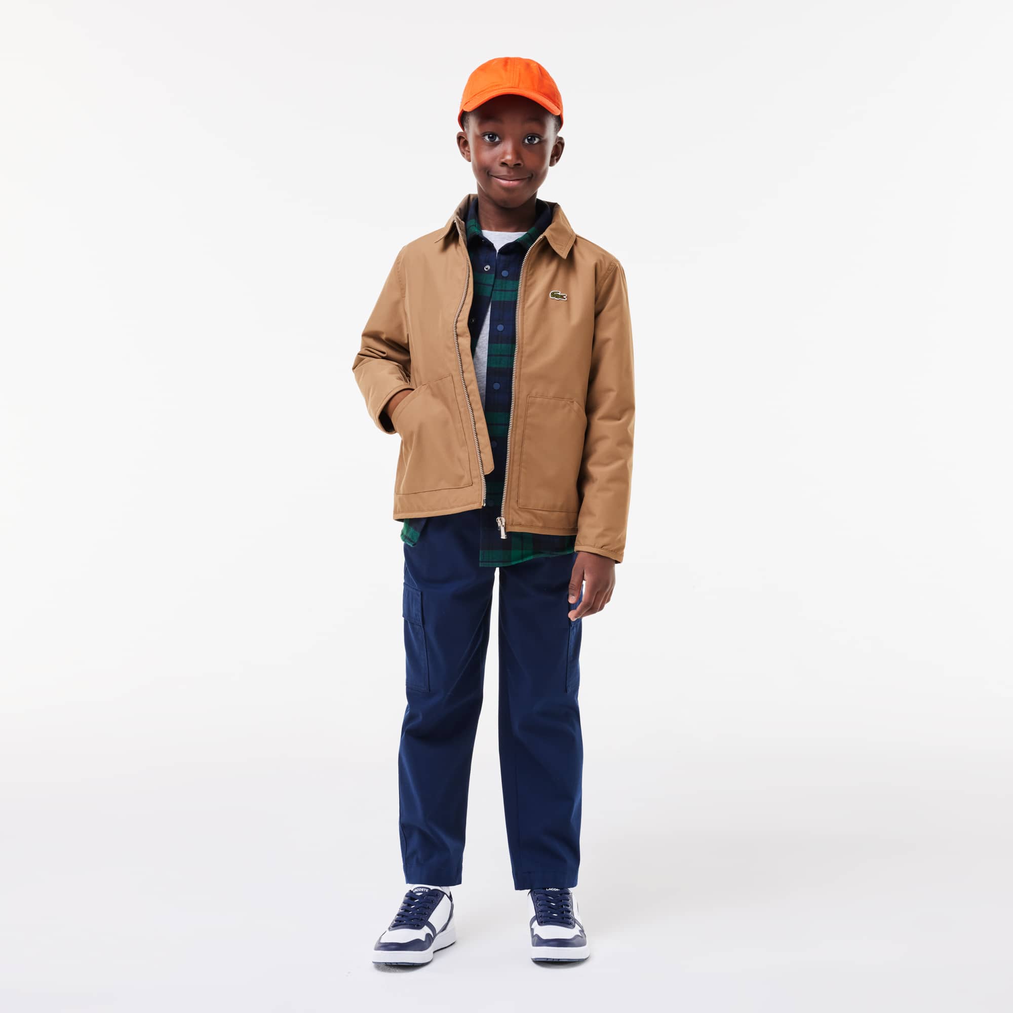 Veste zippée avec poches plaquées en taffetas Manteaux & Blousons - Marron - Lacoste - Garçon