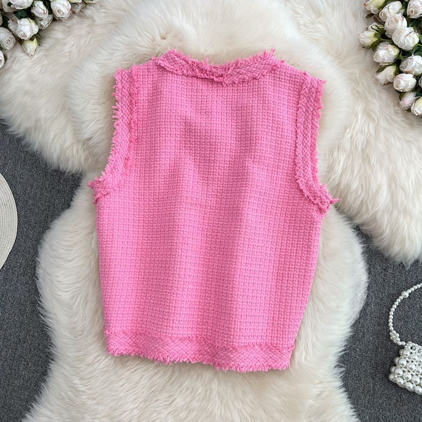 Yearnin - Tweed vest met ronde hals