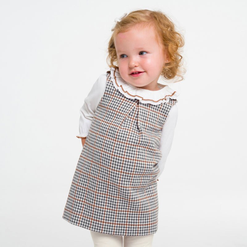 Robe chasuble à carreaux fantaisie bébé fille Gris ou noir