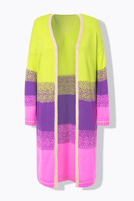 Strickjacke, offene Form, Feinstrick, Blockstreifen, Langarm