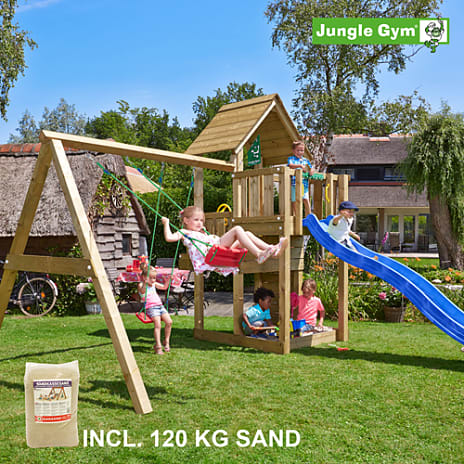 Jungle Gym Cubby inkl. swing, sand & blå slide