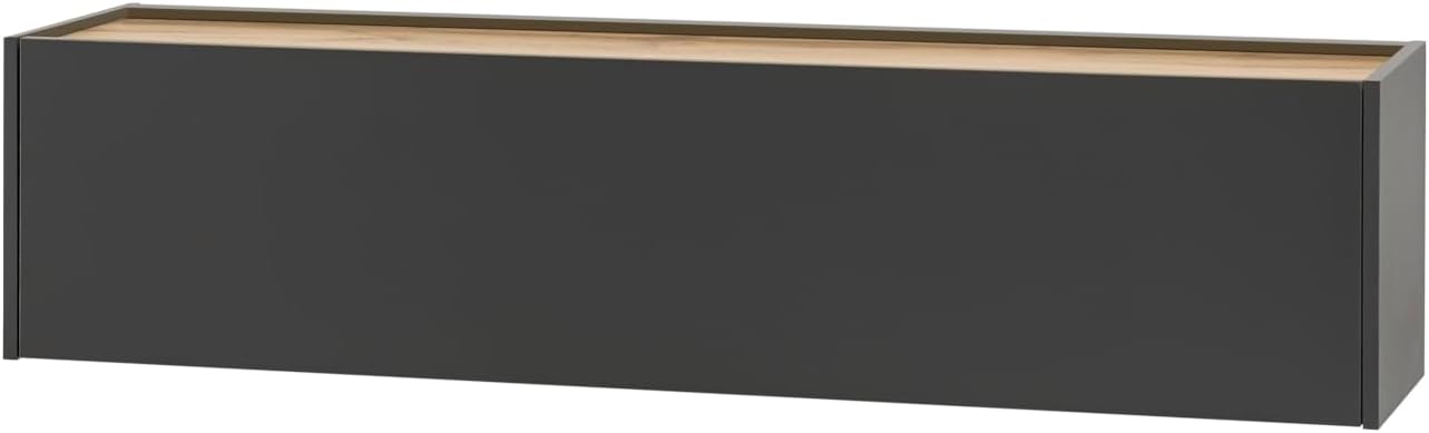 TV Unterteil Lowboard hängend in Eiche Wotan Holz und grau matt Wohnzimmer Fernseher Schrank Hängeschrank TV-Board zum Aufhängen150 x 35 cm Center (TV-Lowboard 4)
