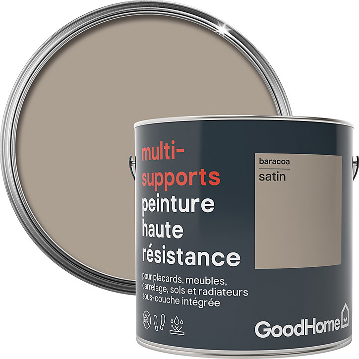 Peinture haute résistance multi-supports GoodHome marron Baracoa satin 2L