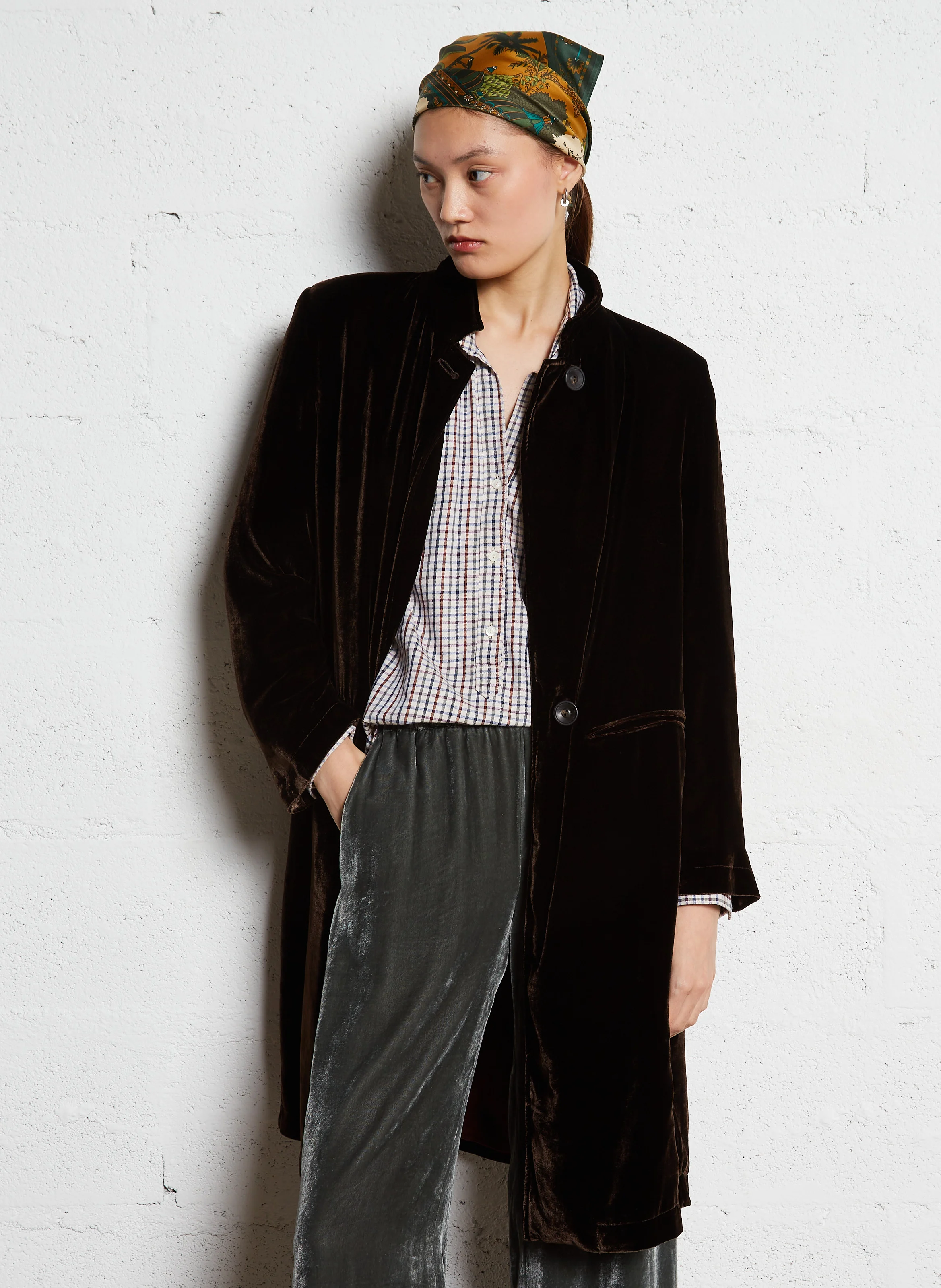 MELO - Manteau long en velours | Marron