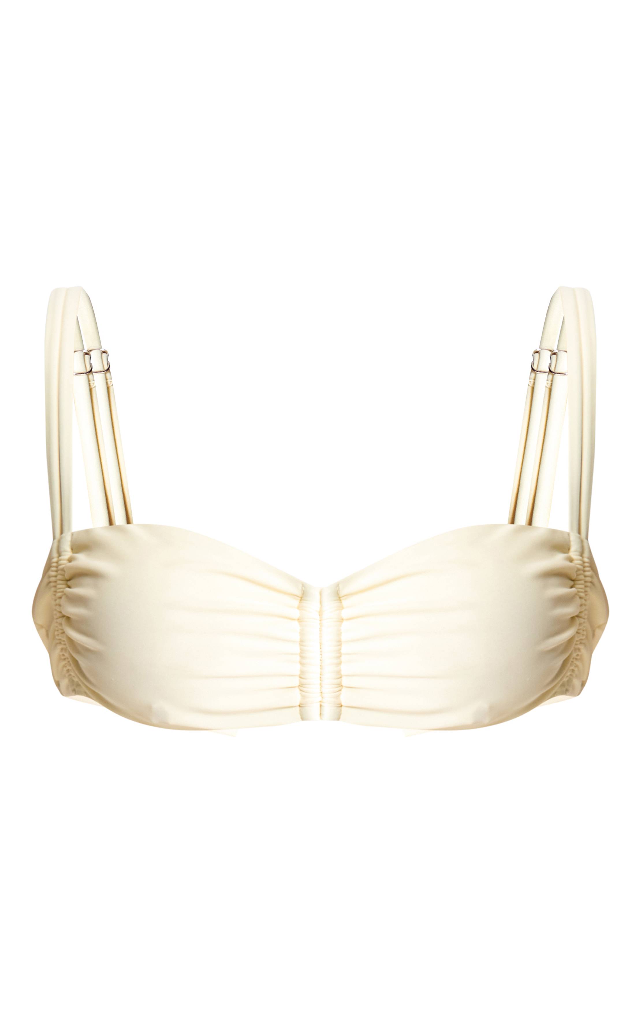 Pale Yellow Haut De Bikini À Double Bretelles Froncé Couleur Crème