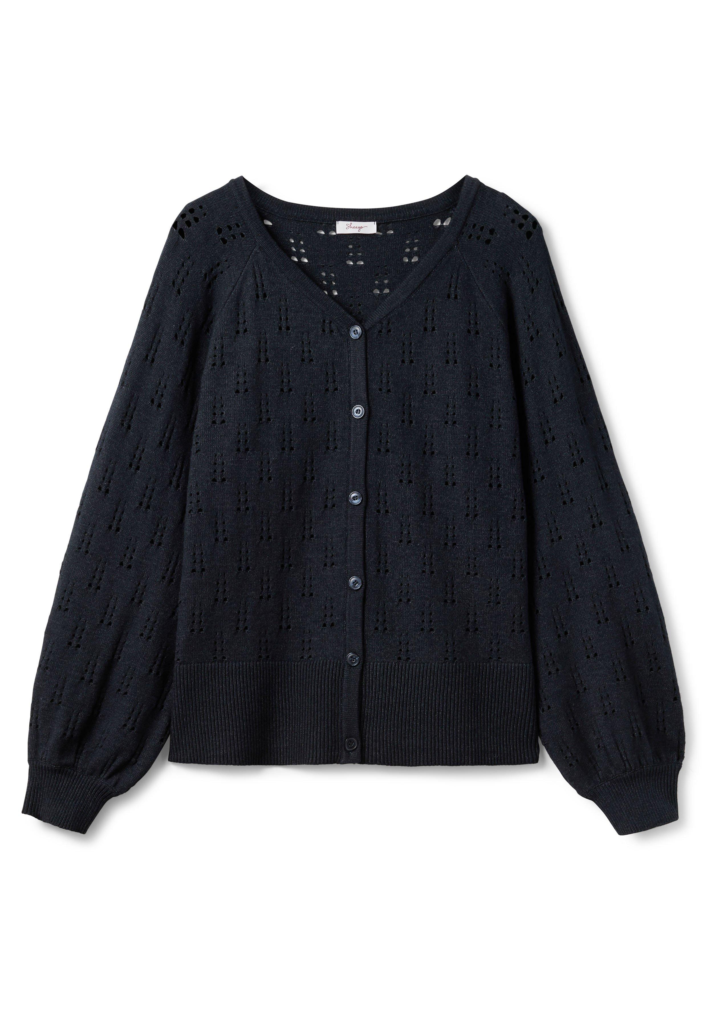 Strickjacke im Ajourmuster, mit weiten Ärmeln