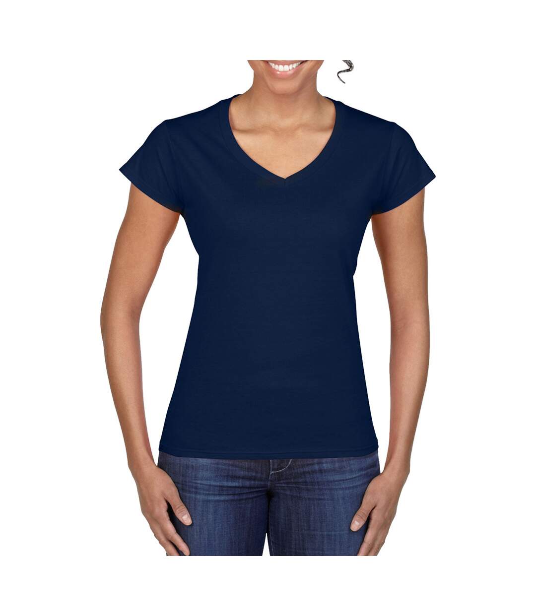 Gildan - T-shirt à manches courtes et col en V - Femme (Bleu marine) - UTBC491