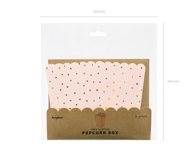 Lichtroze Popcorn Bakjes Gouden Stippen 12,5cm 6st