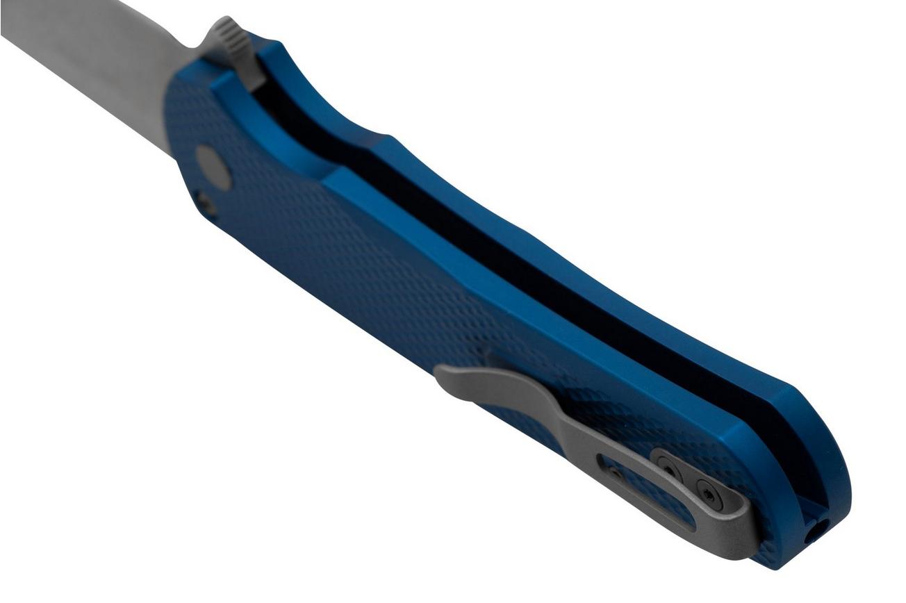 Pro-Tech Malibu 5305-Blue, Stonewashed Magnacut Wharncliffe, Blue Textured Aluminum zakmes