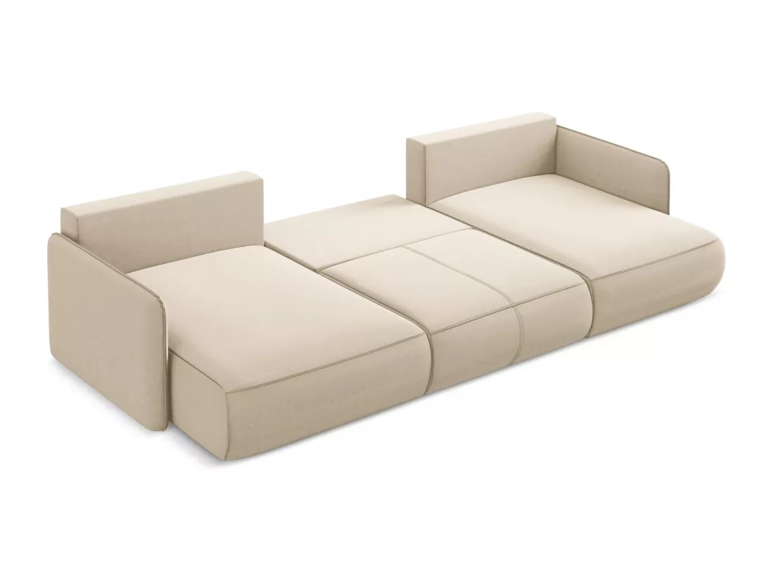 Canapé d'angle panoramique convertible en velours - beige clair - NANEA