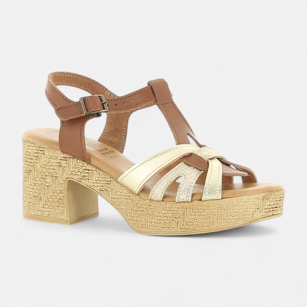 Nu-pieds à talon Femme en cuir cognac