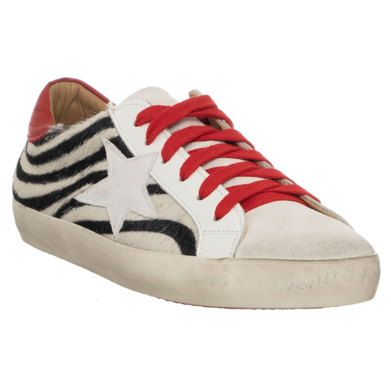 Loretta Pettinari Sneakers en Cuir Valeria rouge/noir/beige - Plateforme 2.5 cm