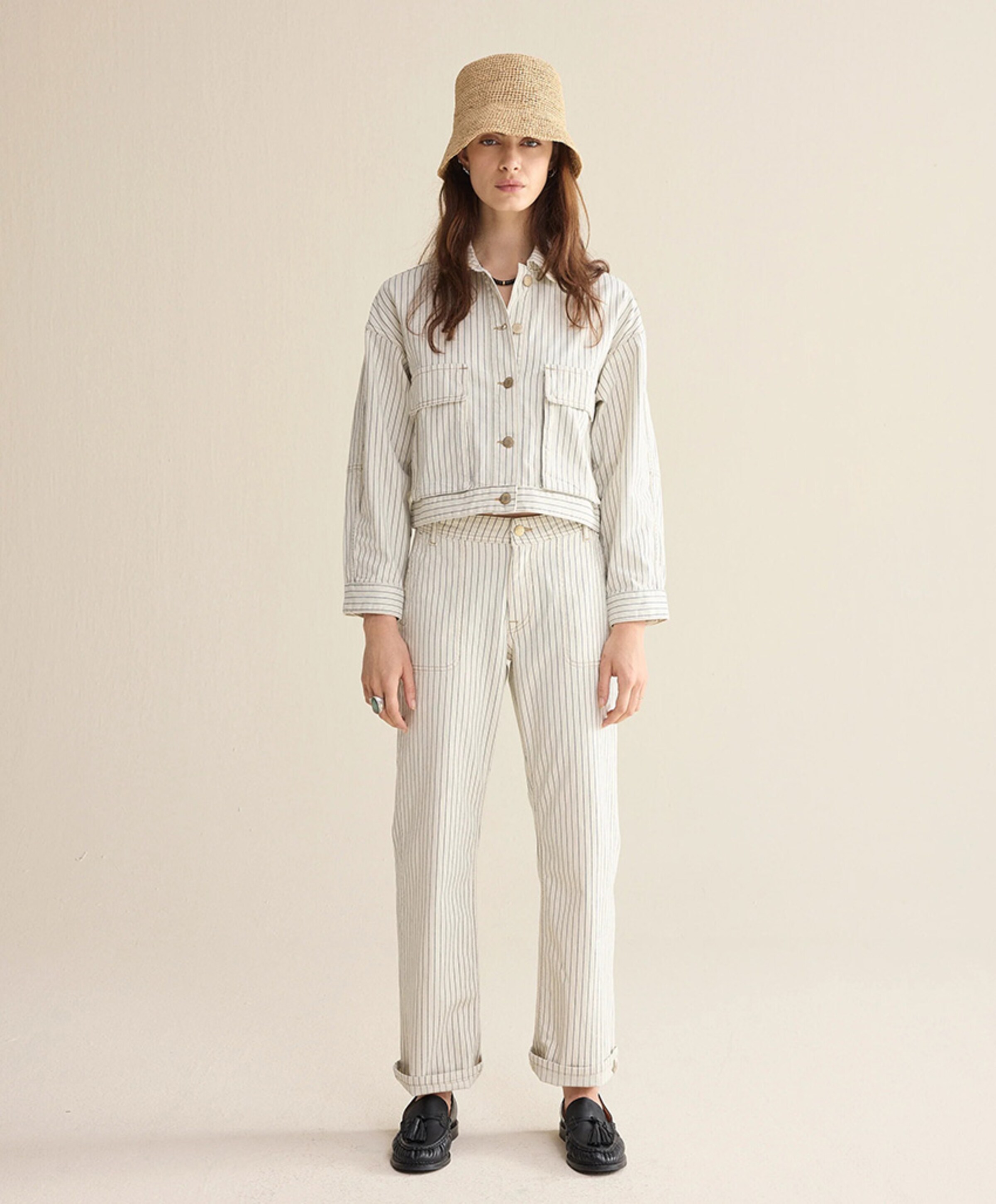 Summum Woman Straight pant Yarn dyed stripe dames jeans ecru
