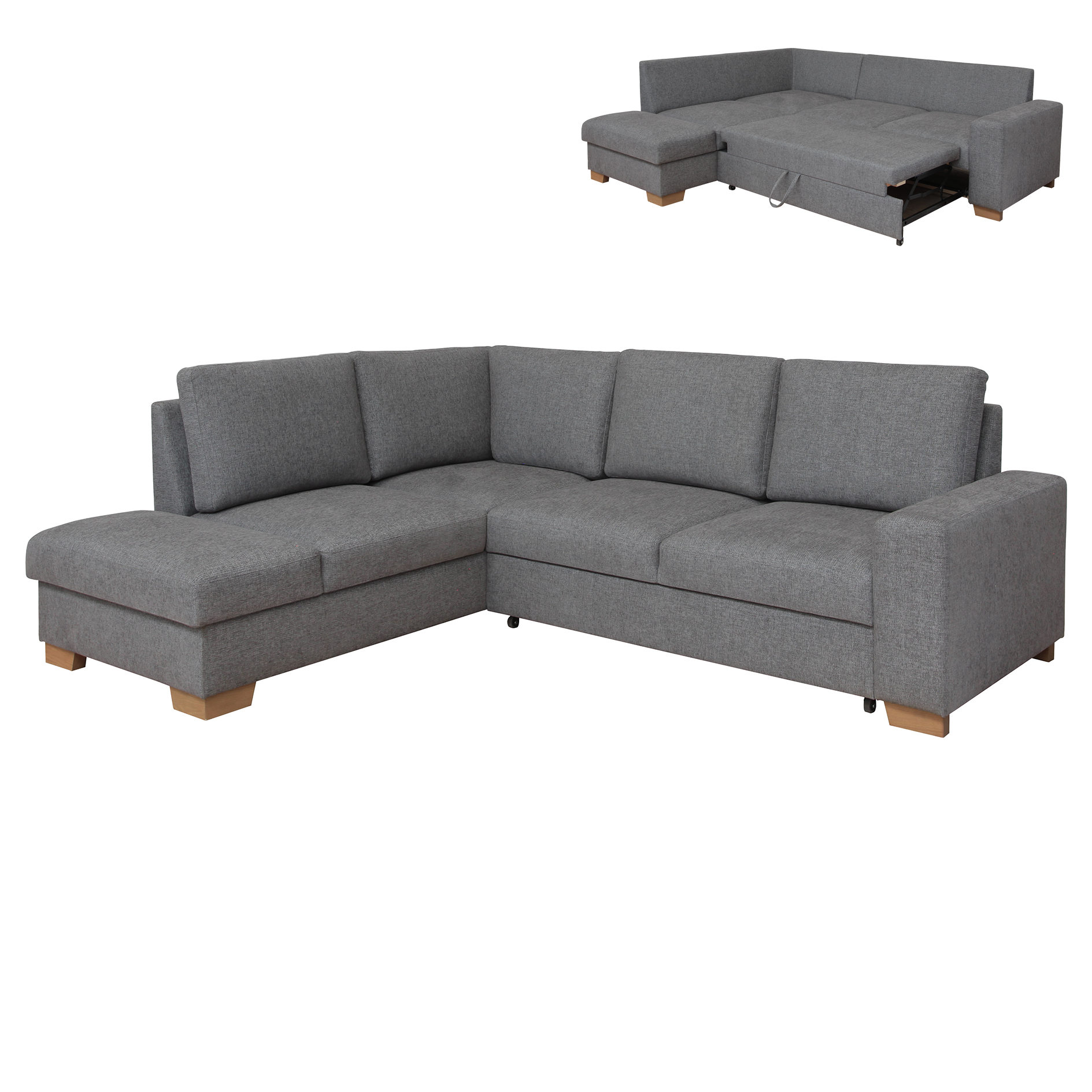Ecksofa - grau - Liegefunktion und Staukasten - Ottomane links