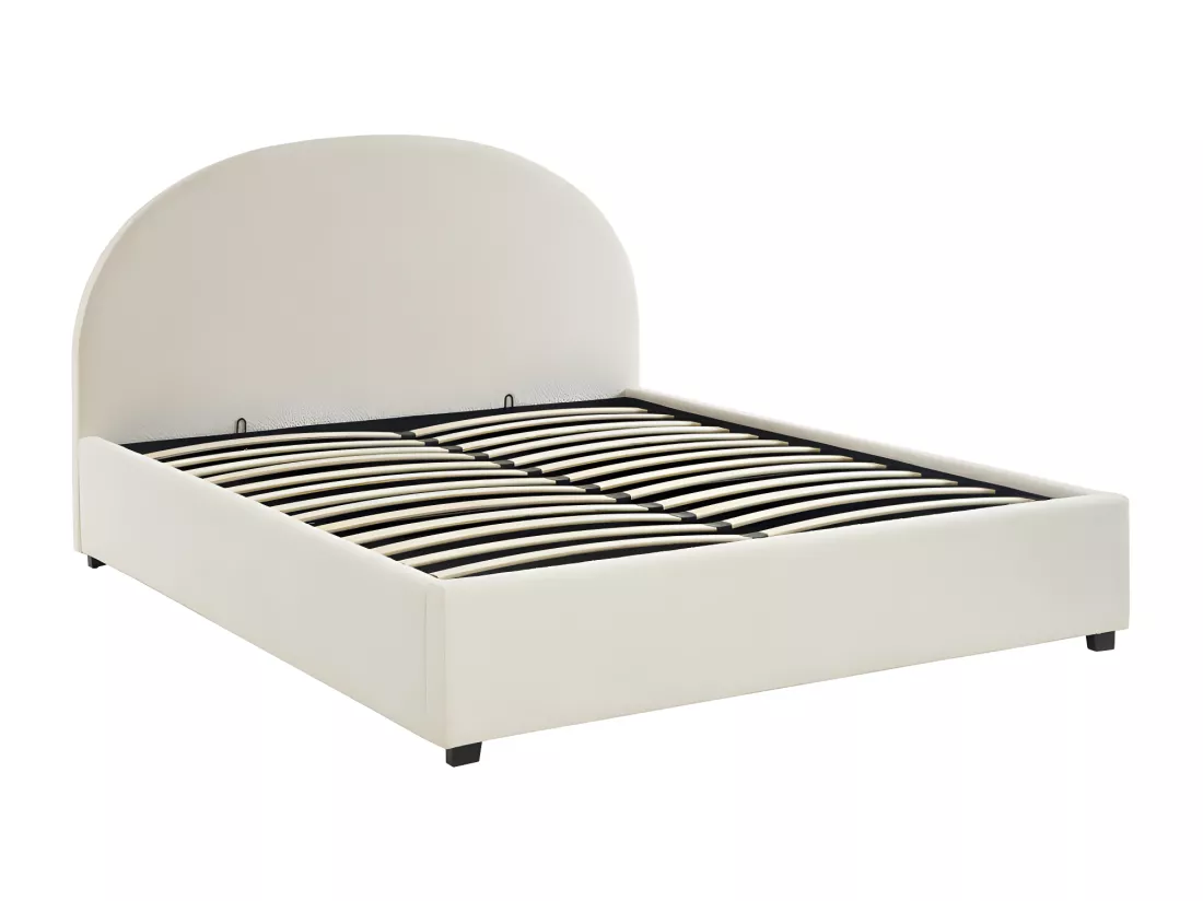 Merle - Lit coffre en tissu bouclette 140x190cm - Ecru