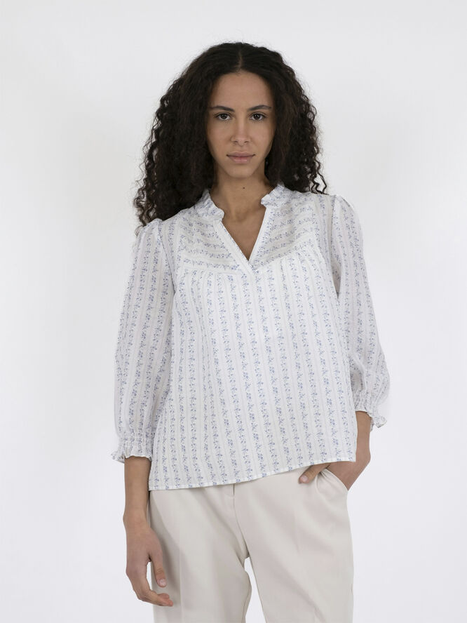 Neo Noir Carlie Flower Stripe Blouse Blue