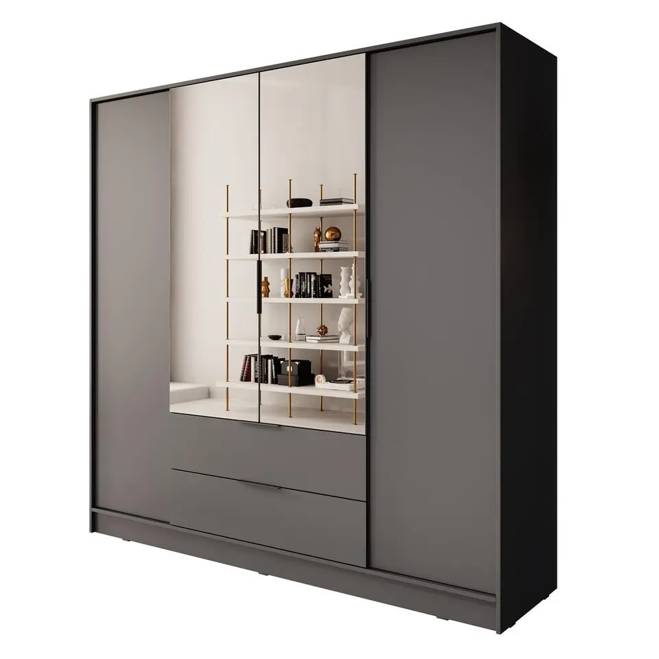 Meubella - Kledingkast Kaelum - Grijs - 206 cm - Met spiegel