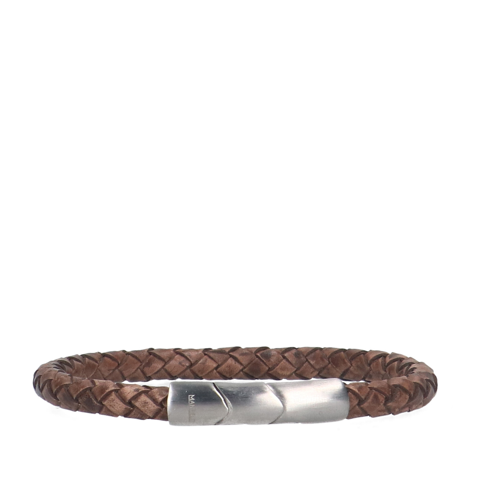Bruine leren gevlochten heren armband
