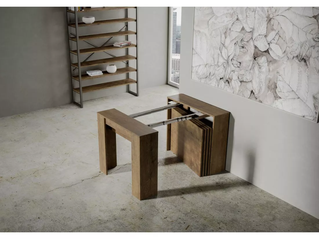 Console extensible 90x48/296 cm Venus Noyer rallonges internes