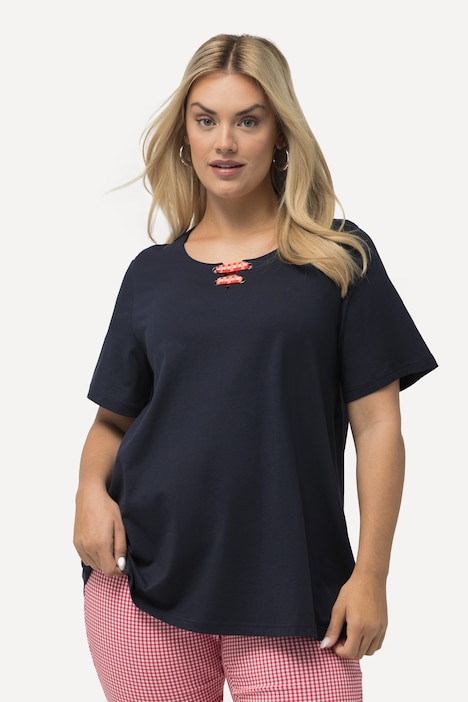 T-Shirt, Schnürung, A-Linie, Rundhals, Halbarm