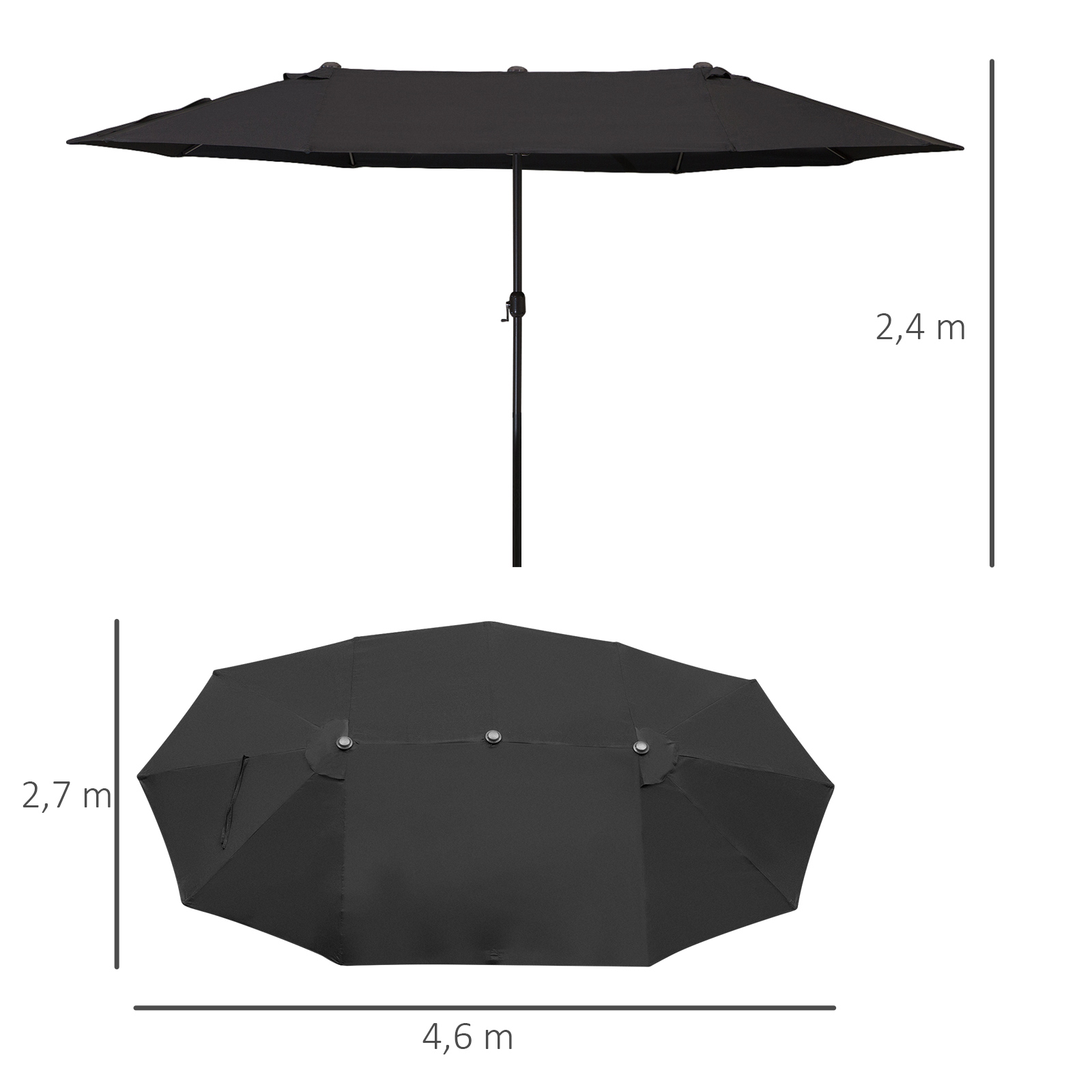 Guarda-sol Outsunny para pátio externo, guarda-sol grande de jardim de 4,6 x 2,7 m com manivela manual, impermeável e com proteção solar para pátio, praia e piscina, preto.