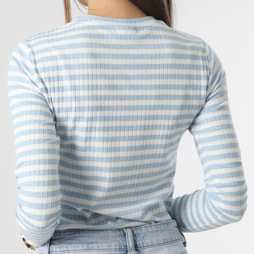 Tee Shirt Manches Longues Femme A Rayures Fransiska Bleu Clair Blanc