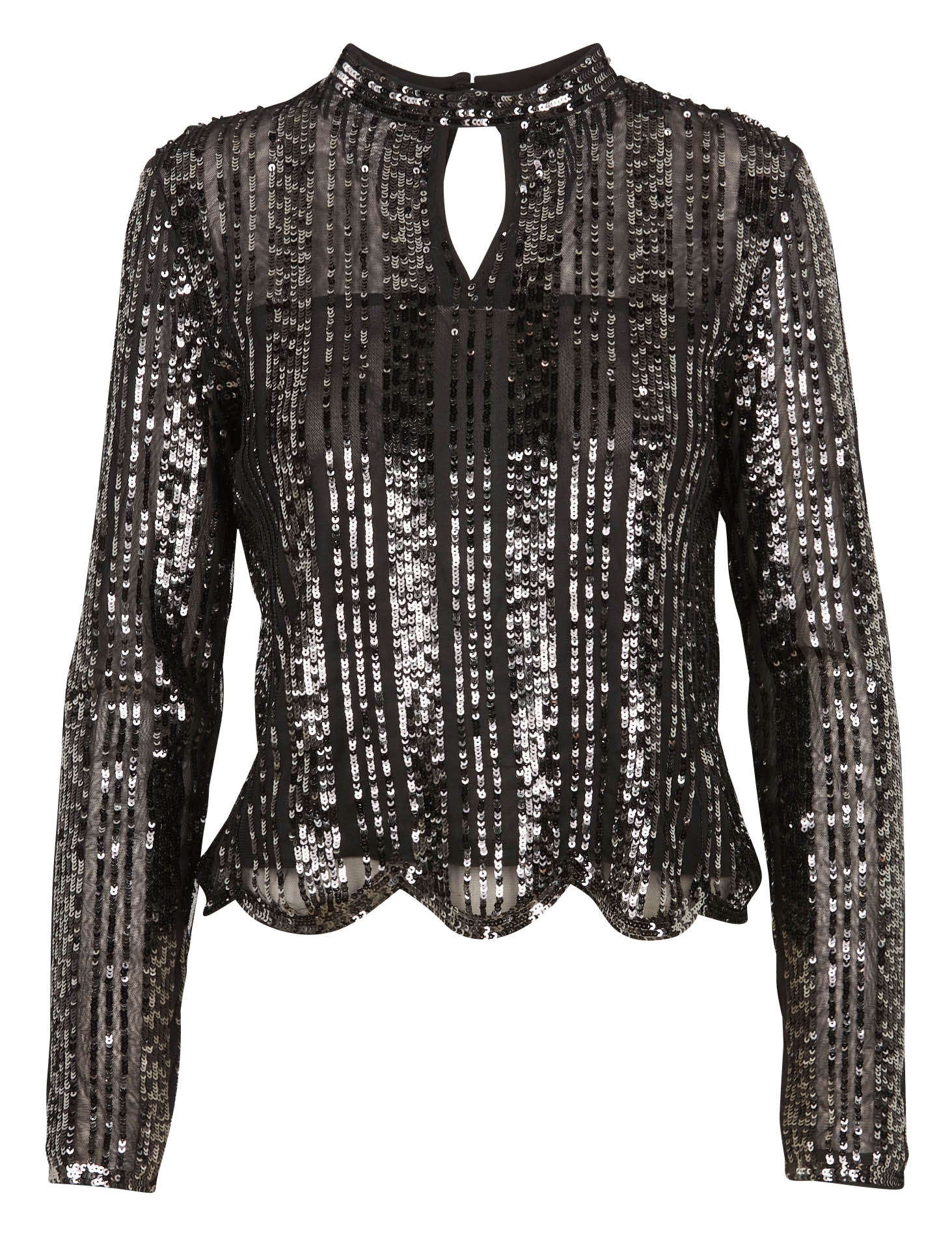 Top col rond à sequins| Noir
