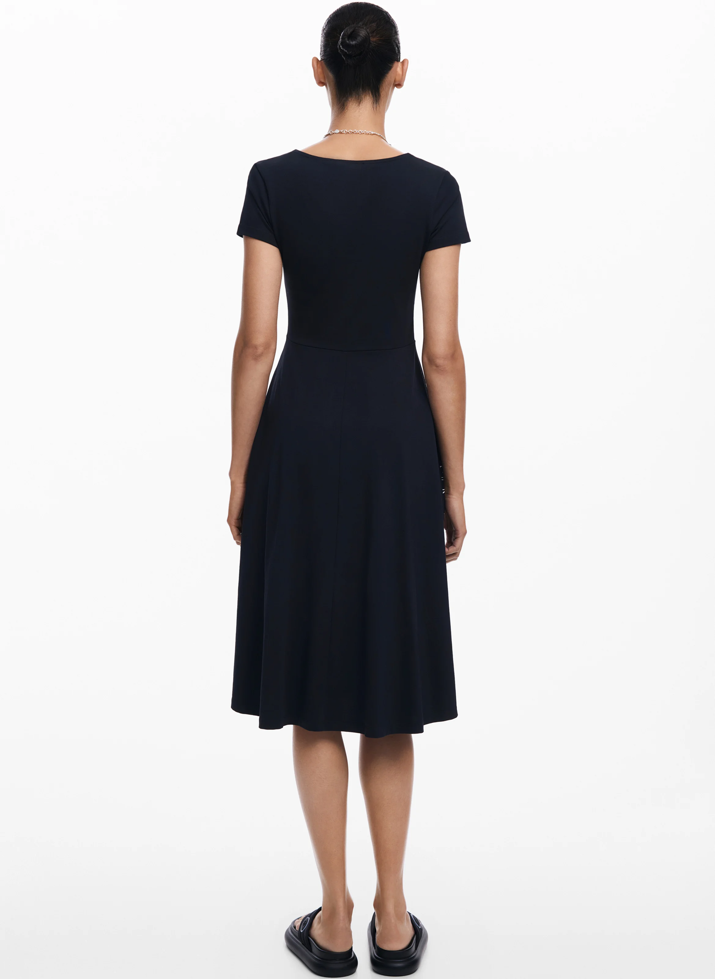 Robe midi col rond en coton mélangé | Noir