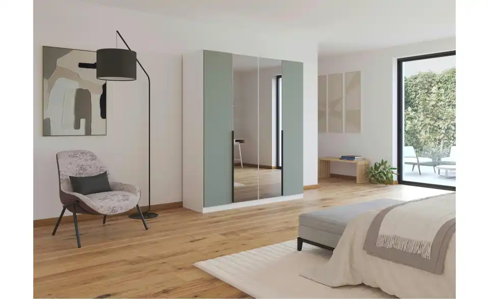 Drehtürenschrank Weiß, Salbeigrün 181 cm 4 Stück