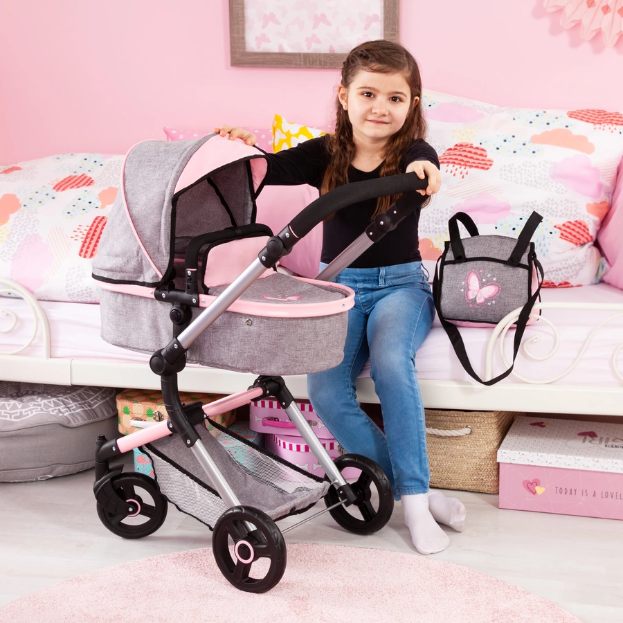 bayer Design Kombi-Puppenwagen Neo Vario graurosa, mit Schmetterling