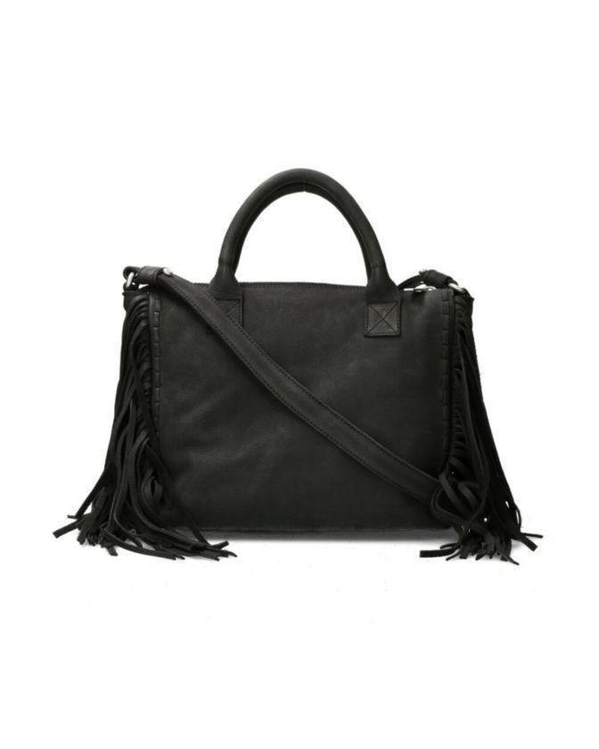 Shabbies Amsterdam Tas Fringes Waxed Grain Leather Black