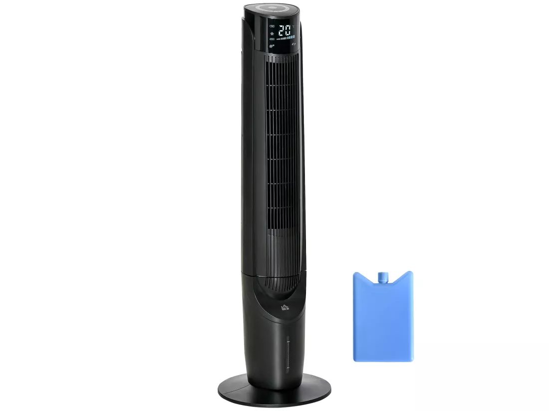 HOMCOM Ventilateur colonne tour rafraichisseur d'air 2 en 1 oscillant 60 W ultra silencieux télécommande incluse minuterie 4 modes 3 vitesses Ø 31 x 107 cm noir